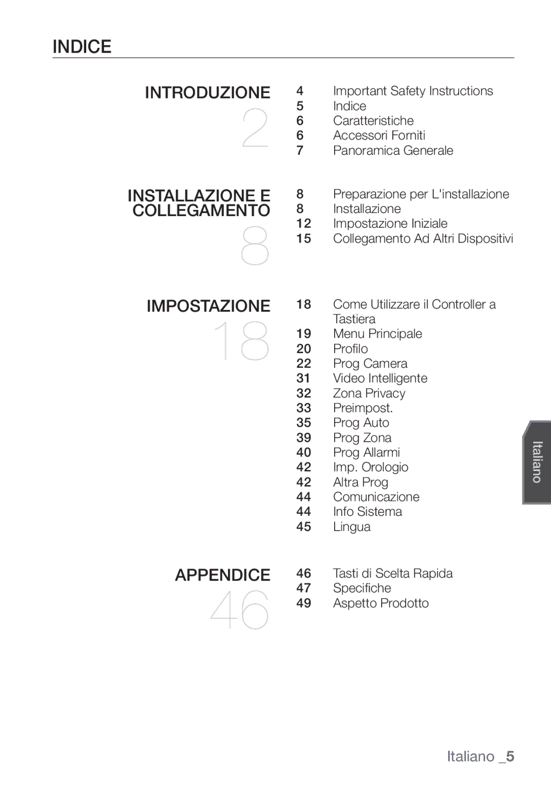 Samsung SCC-C6453P manual Indice 