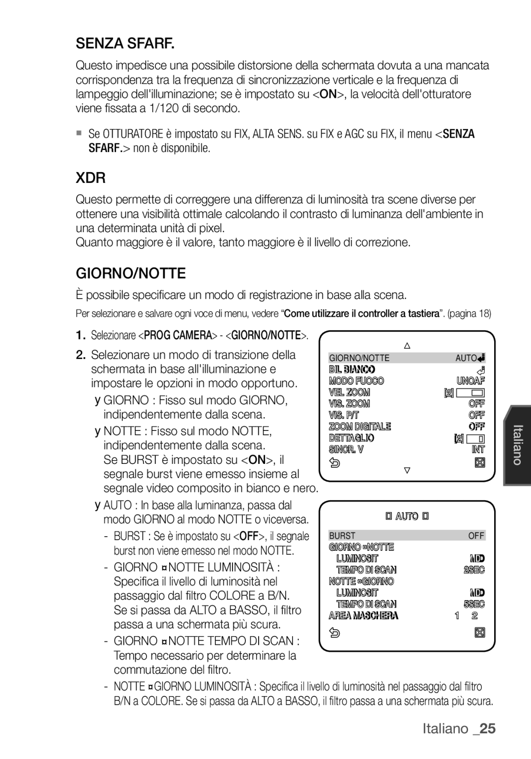 Samsung SCC-C6453P manual Senza Sfarf, Giorno/Notte 