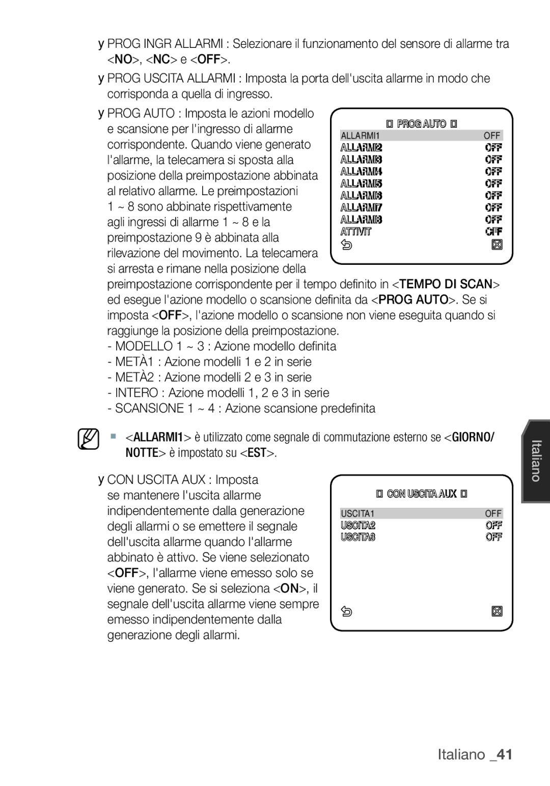 Samsung SCC-C6453P manual CON Uscita AUX USCITA1 