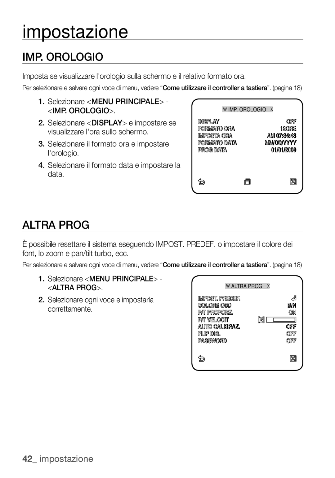 Samsung SCC-C6453P manual IMP. Orologio, Altra Prog 