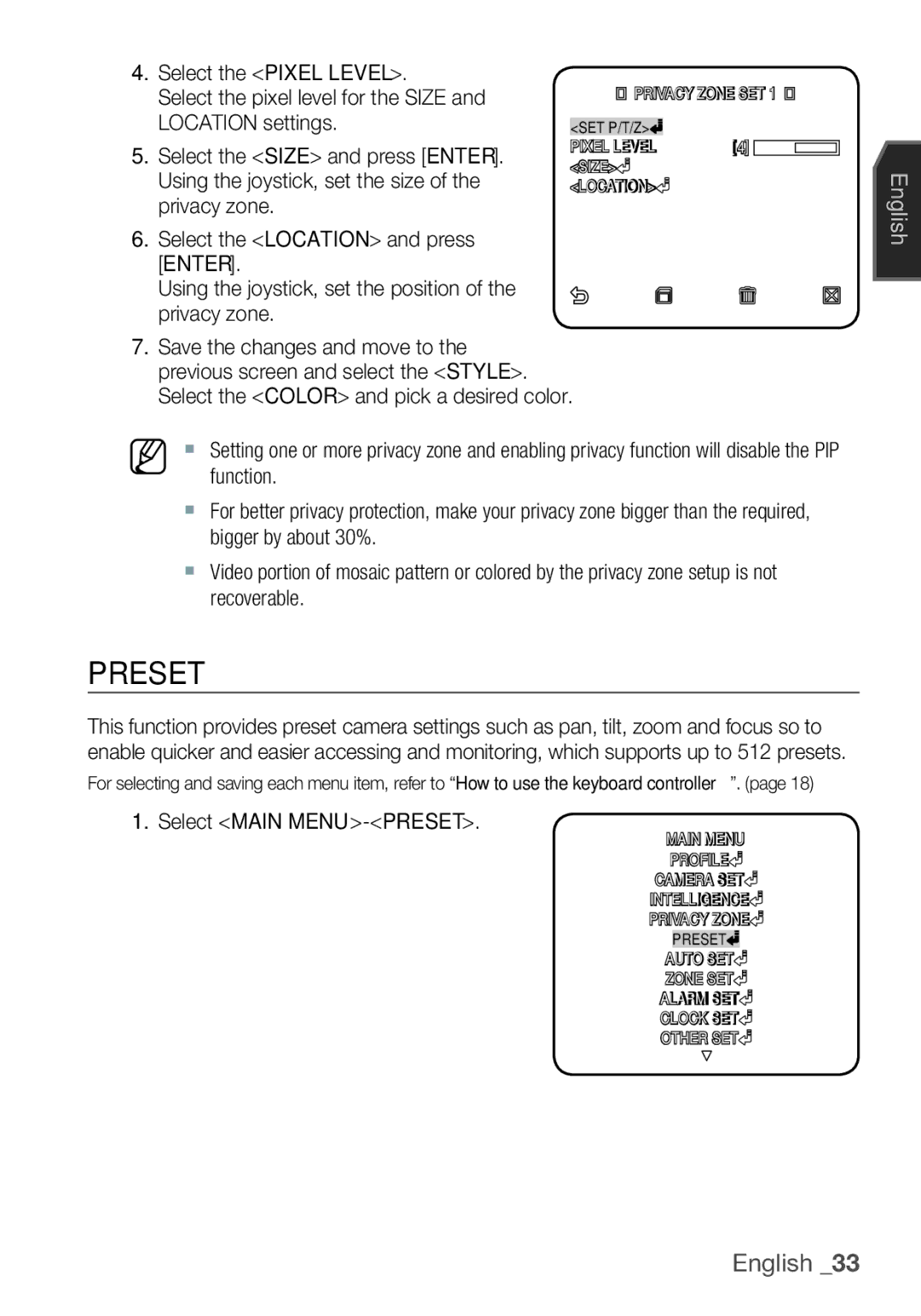 Samsung SCC-C6453P manual Preset 