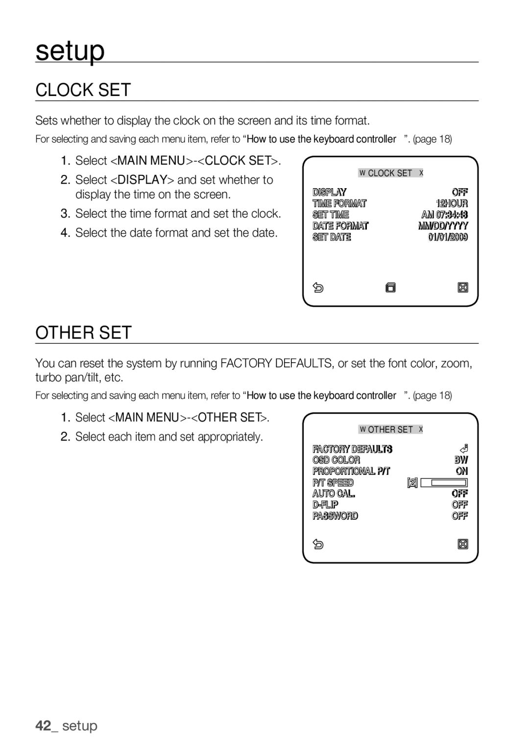 Samsung SCC-C6453P manual Clock SET, Other SET 