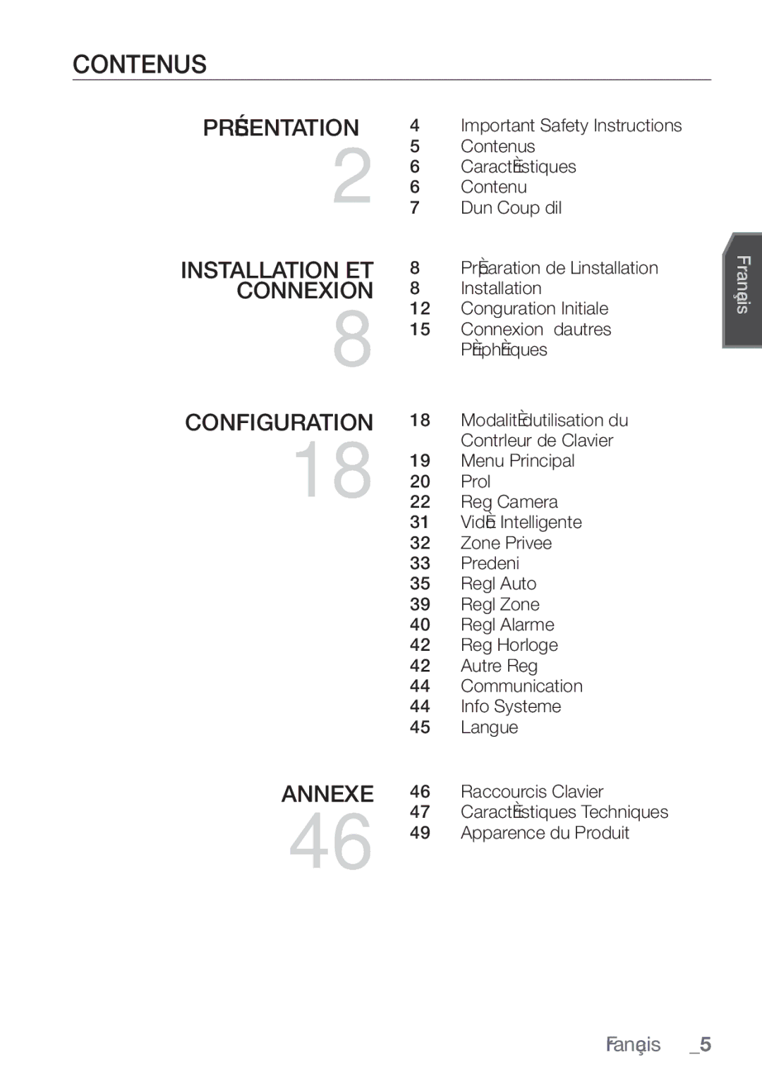 Samsung SCC-C6453P manual Contenus 