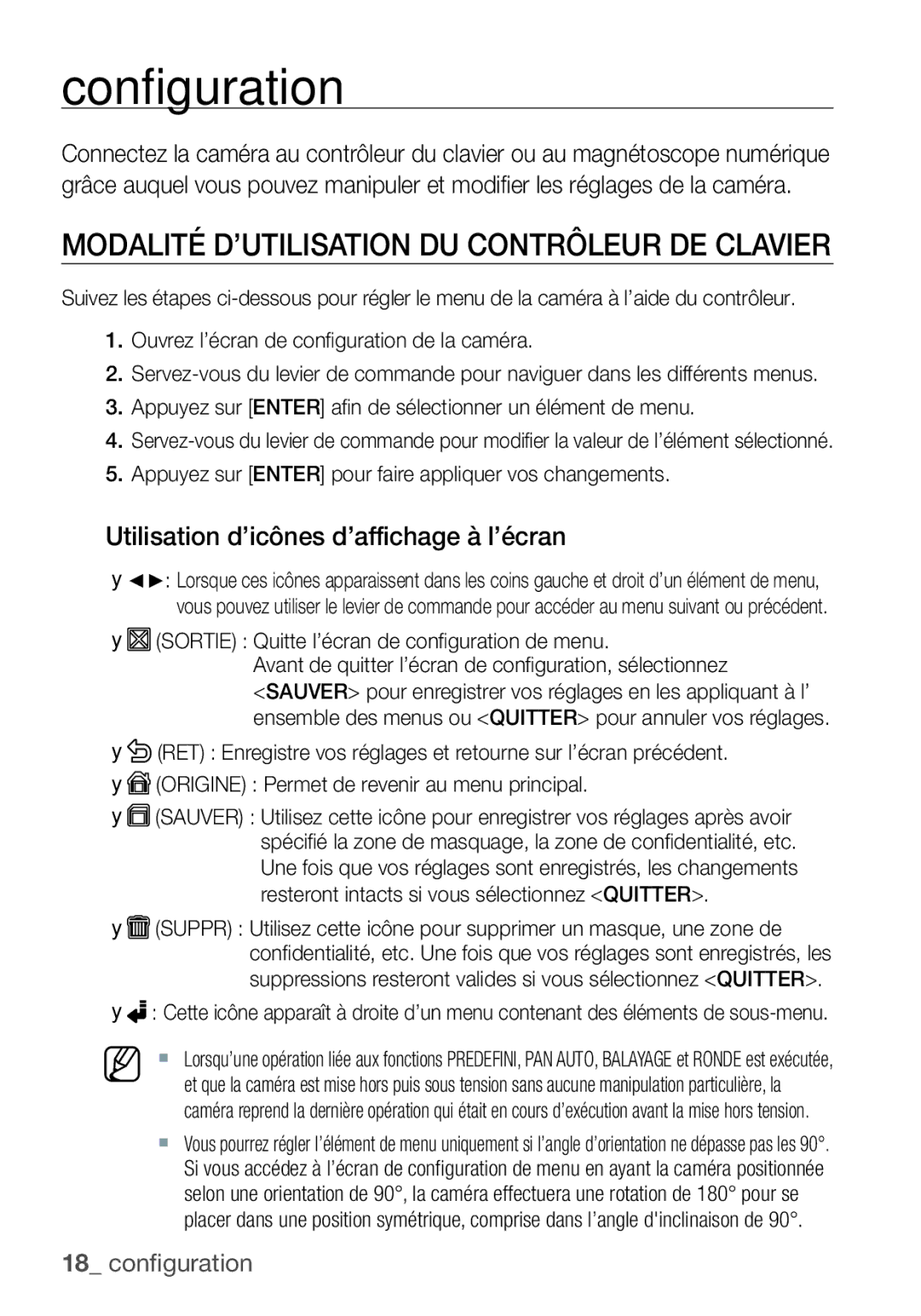 Samsung SCC-C6453P manual Configuration, Modalité D’UTILISATION DU Contrôleur DE Clavier 