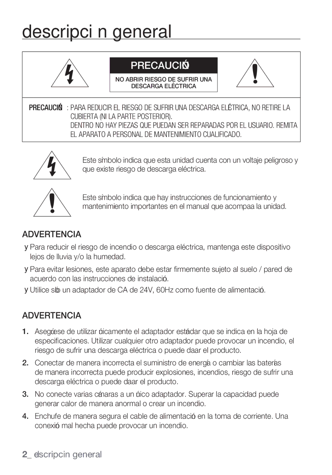 Samsung SCC-C6453P manual Descripción general, Advertencia 