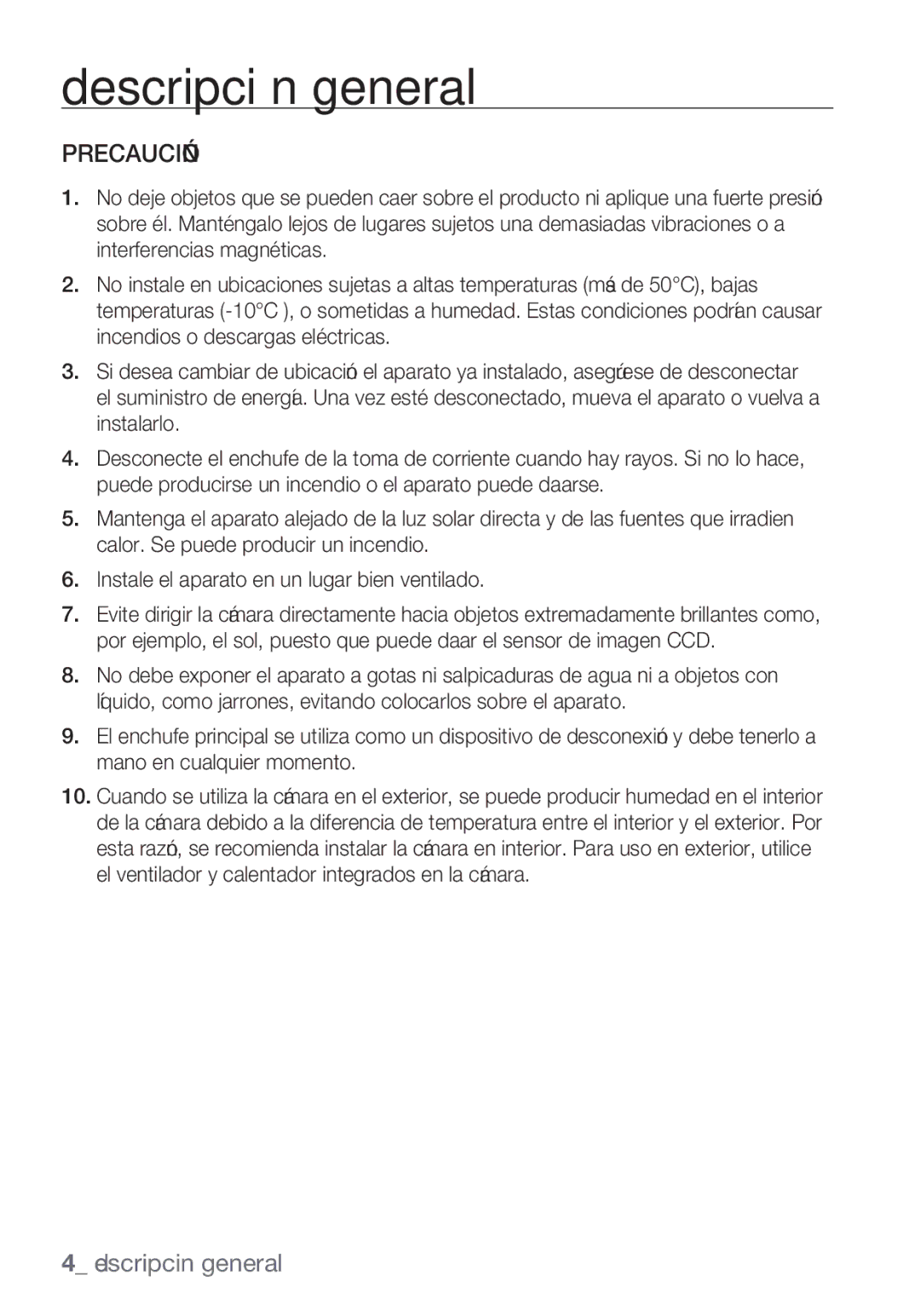 Samsung SCC-C6453P manual Precaución 