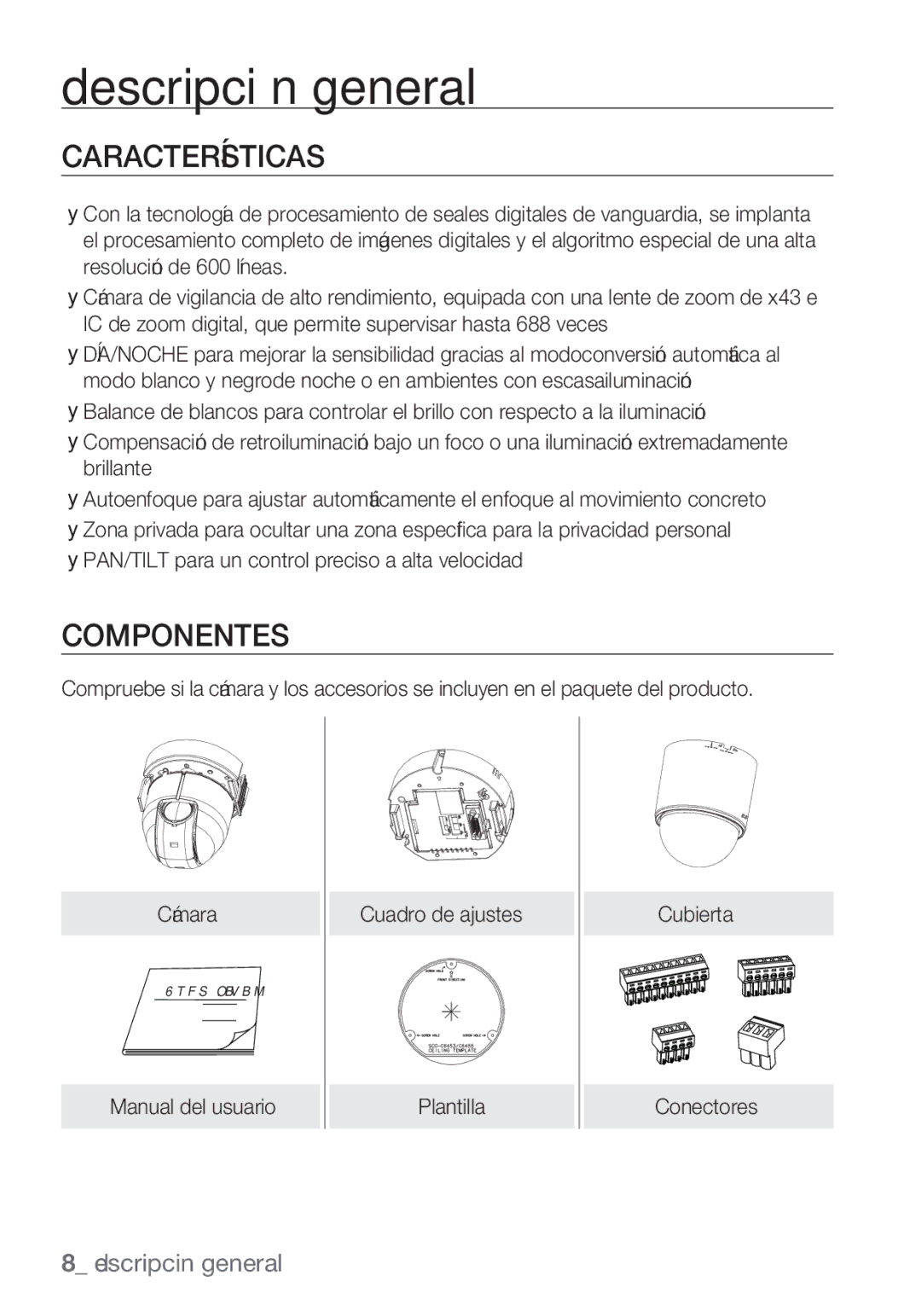 Samsung SCC-C6453P manual Características, Componentes 