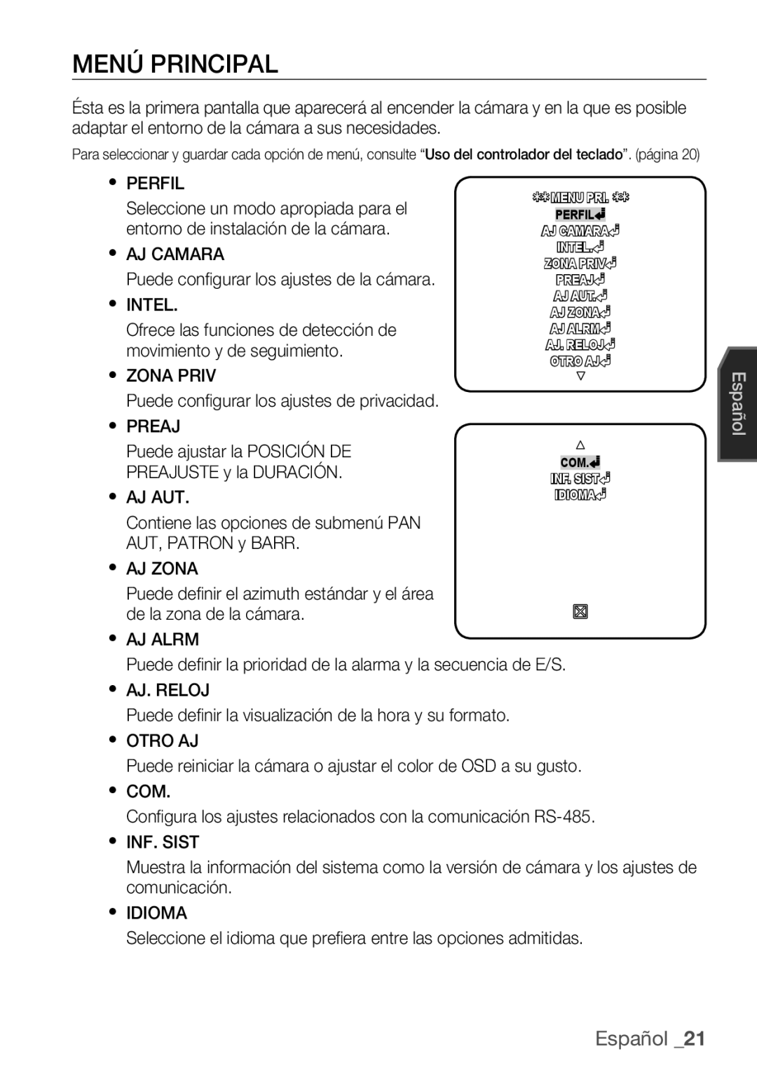 Samsung SCC-C6453P manual Menú Principal, Perfil 