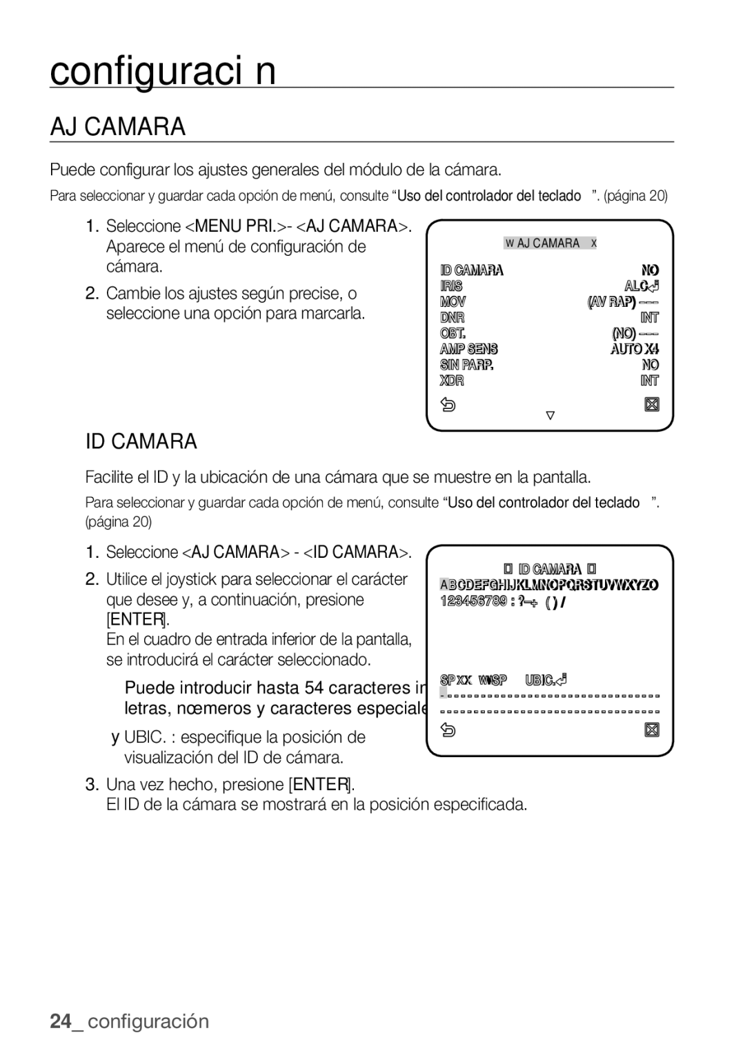 Samsung SCC-C6453P manual AJ Camara, ID Camara 