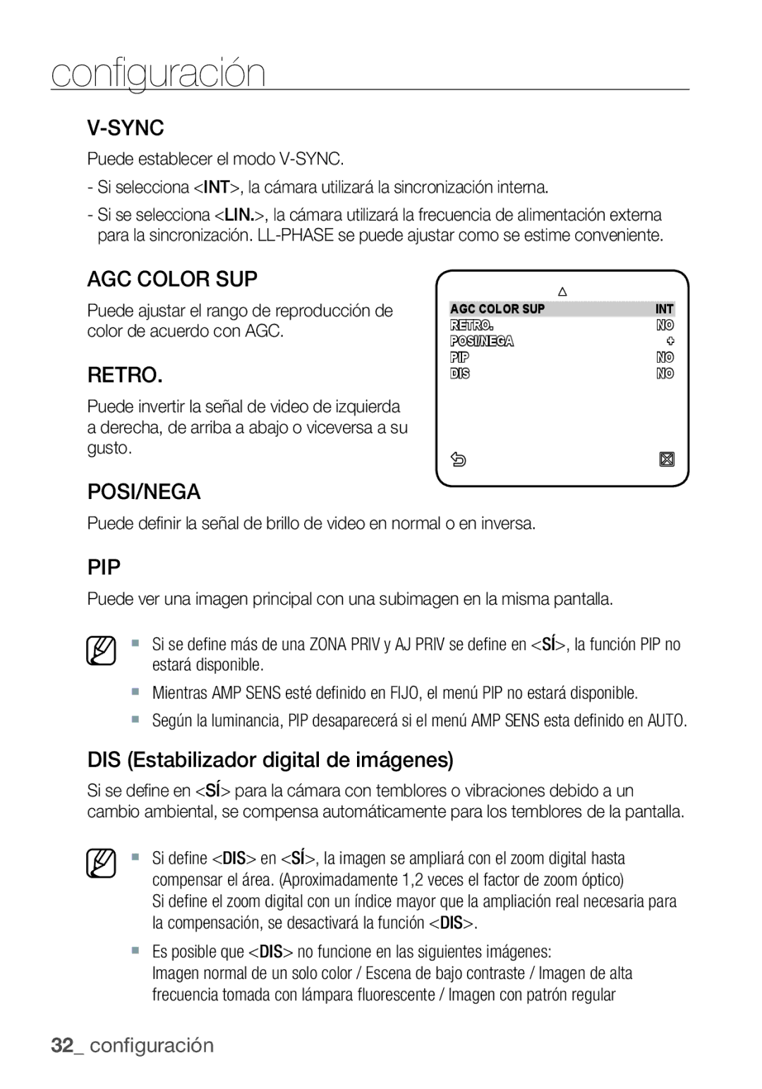 Samsung SCC-C6453P manual Retro, DIS Estabilizador digital de imágenes 