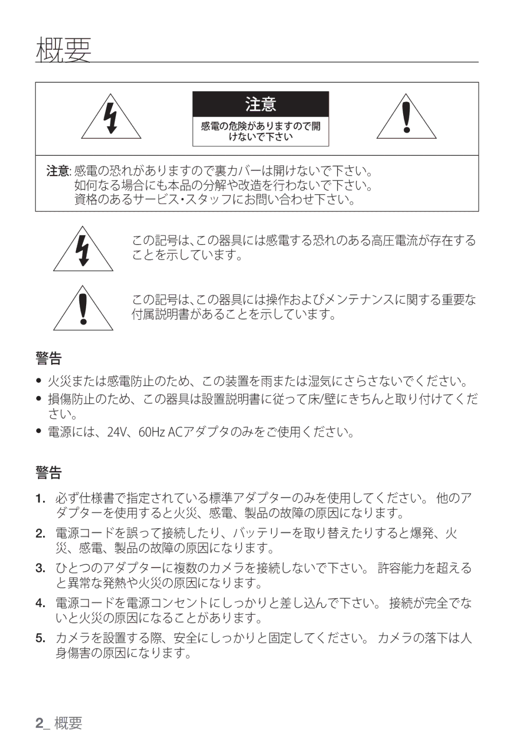 Samsung SCC-C6453P manual 感電の危険がありますので開 けないで下さい 