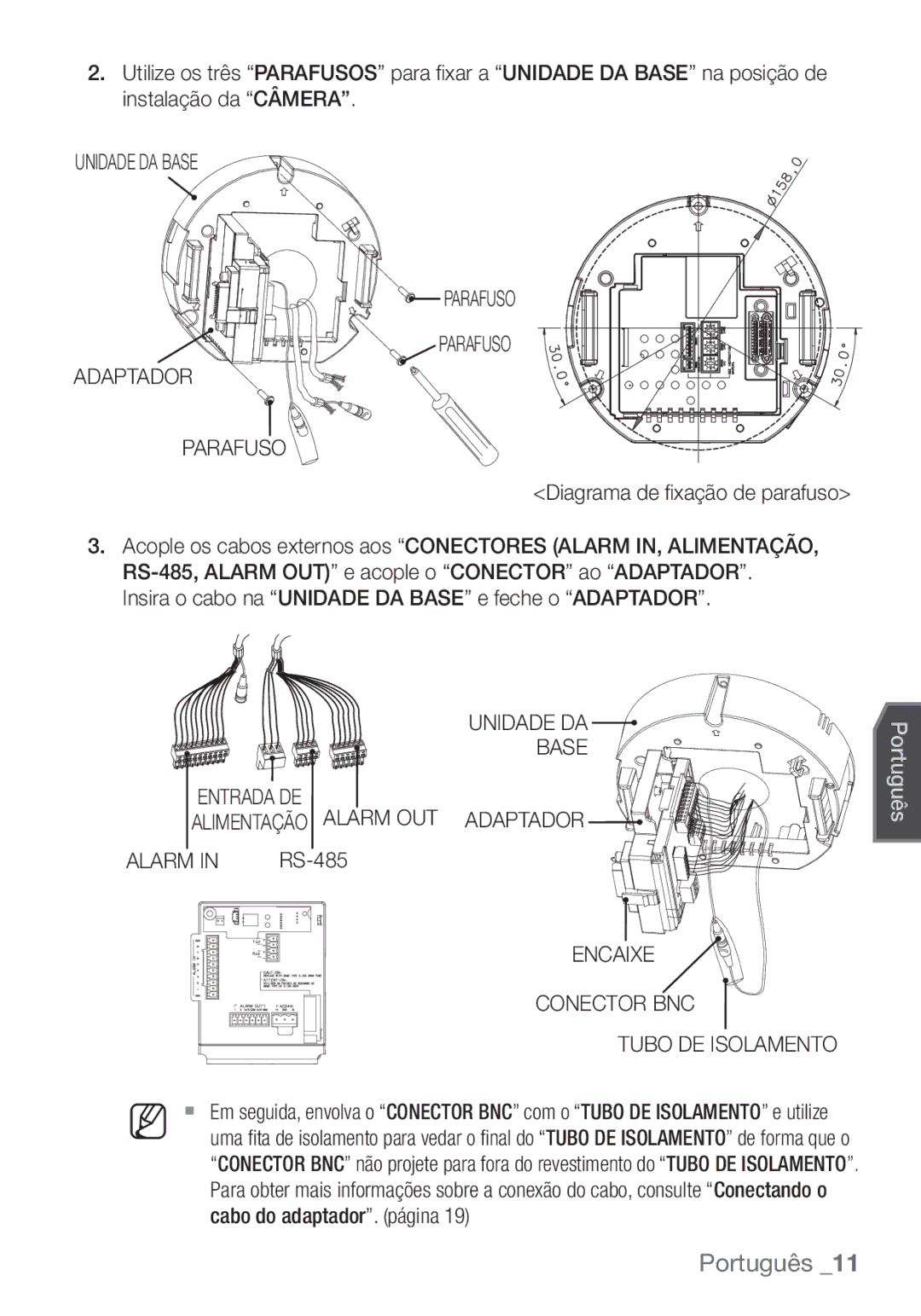 Samsung SCC-C6453P manual Unidade DA Base Parafuso Adaptador, Diagrama de ﬁ xação de parafuso 