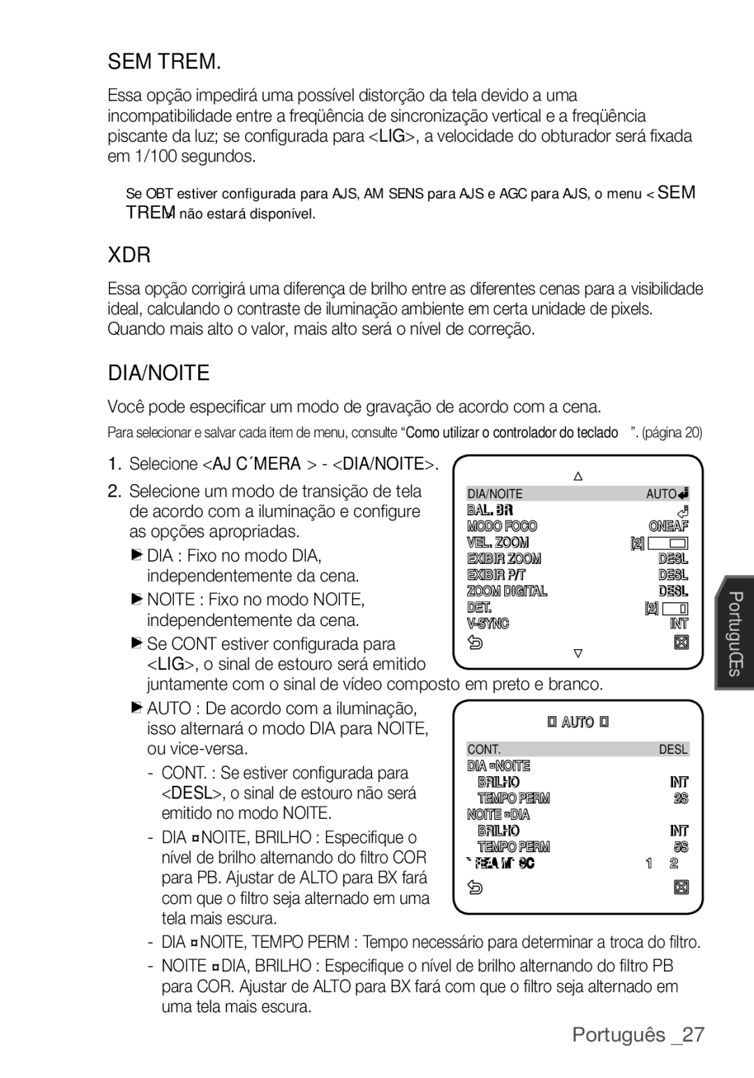 Samsung SCC-C6453P manual SEM Trem, Dia/Noite 