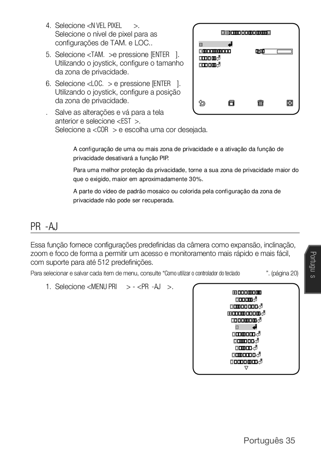 Samsung SCC-C6453P manual Pré-Aj 