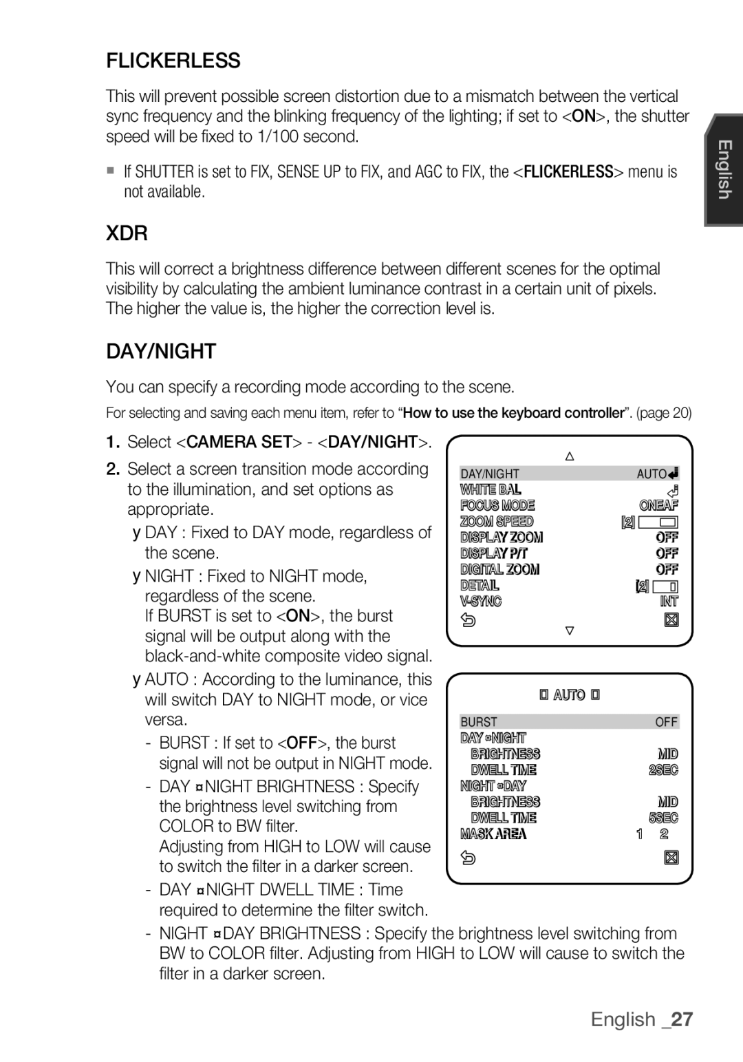 Samsung SCC-C6453P manual Flickerless, Xdr, Day/Night 