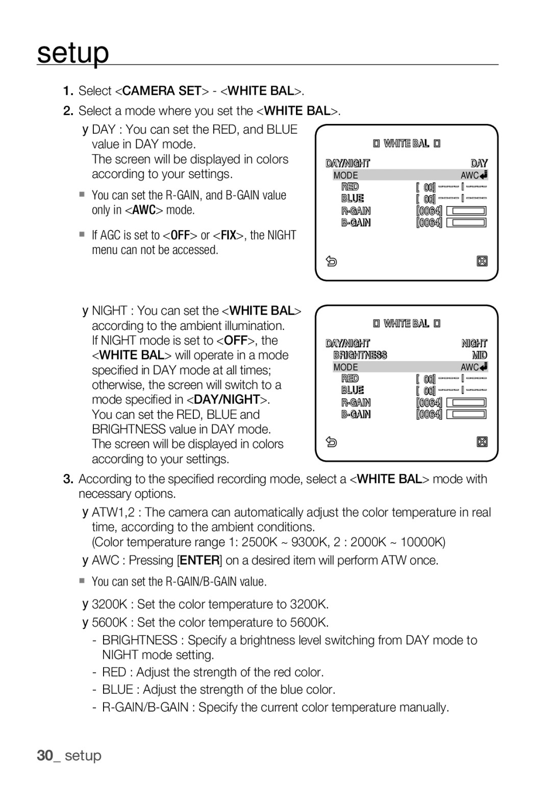 Samsung SCC-C6453P manual Mode AWC RED Blue 