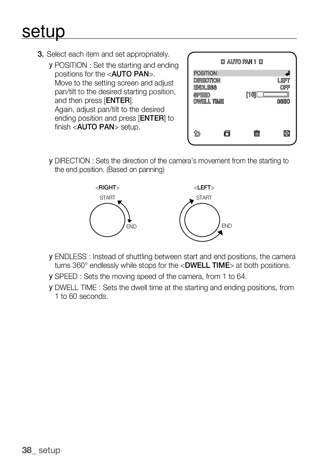 Samsung SCC-C6453P manual Nish Auto PAN setup 