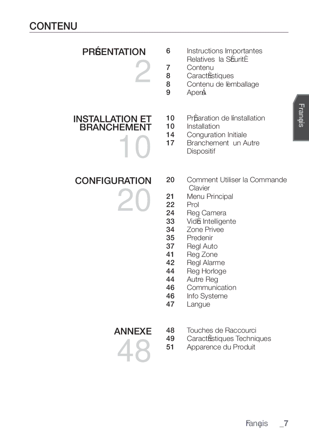 Samsung SCC-C6453P manual Contenu, Présentation 