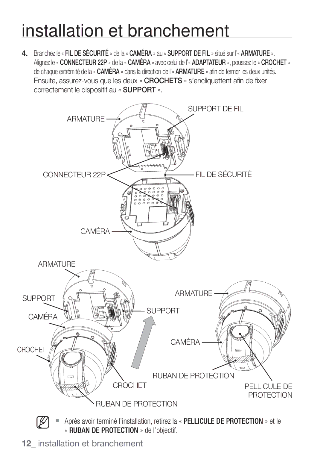 Samsung SCC-C6453P Support DE FIL Armature Connecteur 22P, Caméra Armature, Support Caméra Crochet, Ruban DE Protection 