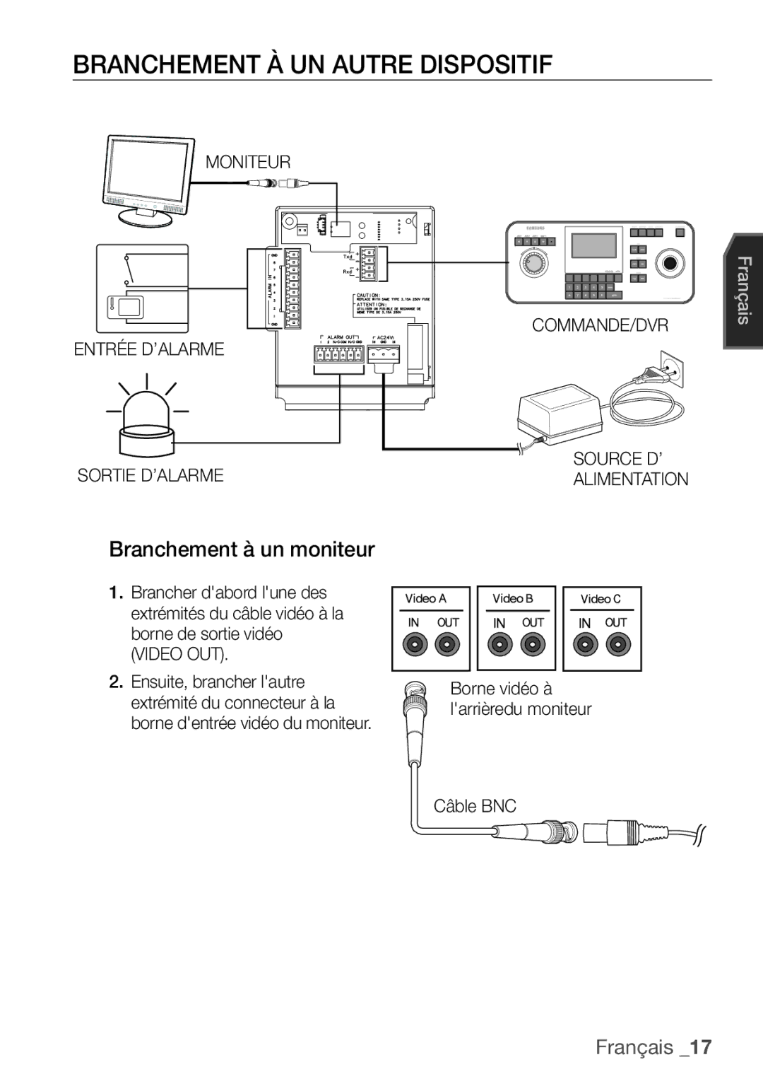 Samsung SCC-C6453P manual Branchement À UN Autre Dispositif, Branchement à un moniteur 