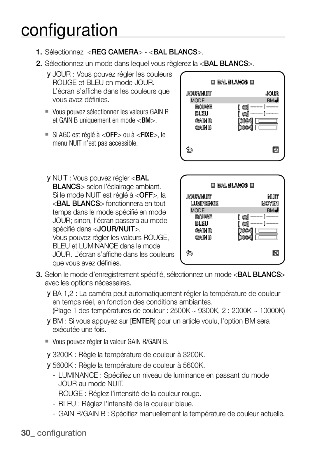 Samsung SCC-C6453P manual Bleu Gain R 