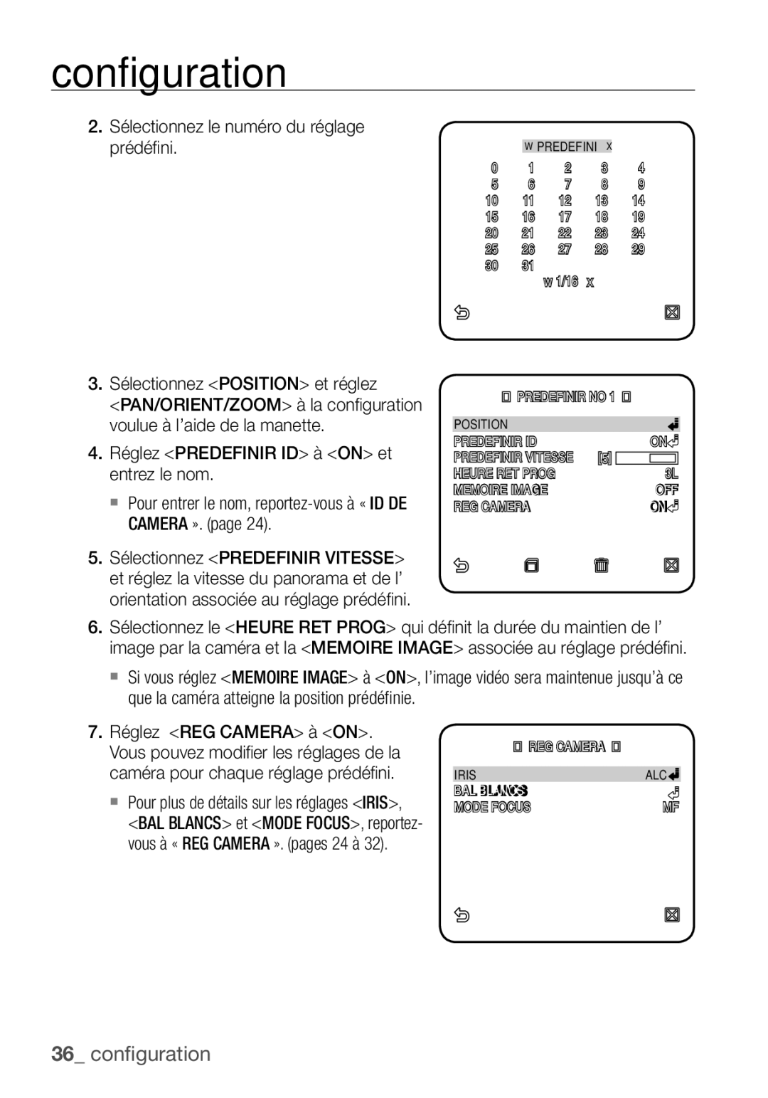 Samsung SCC-C6453P manual Prédéﬁ ni 