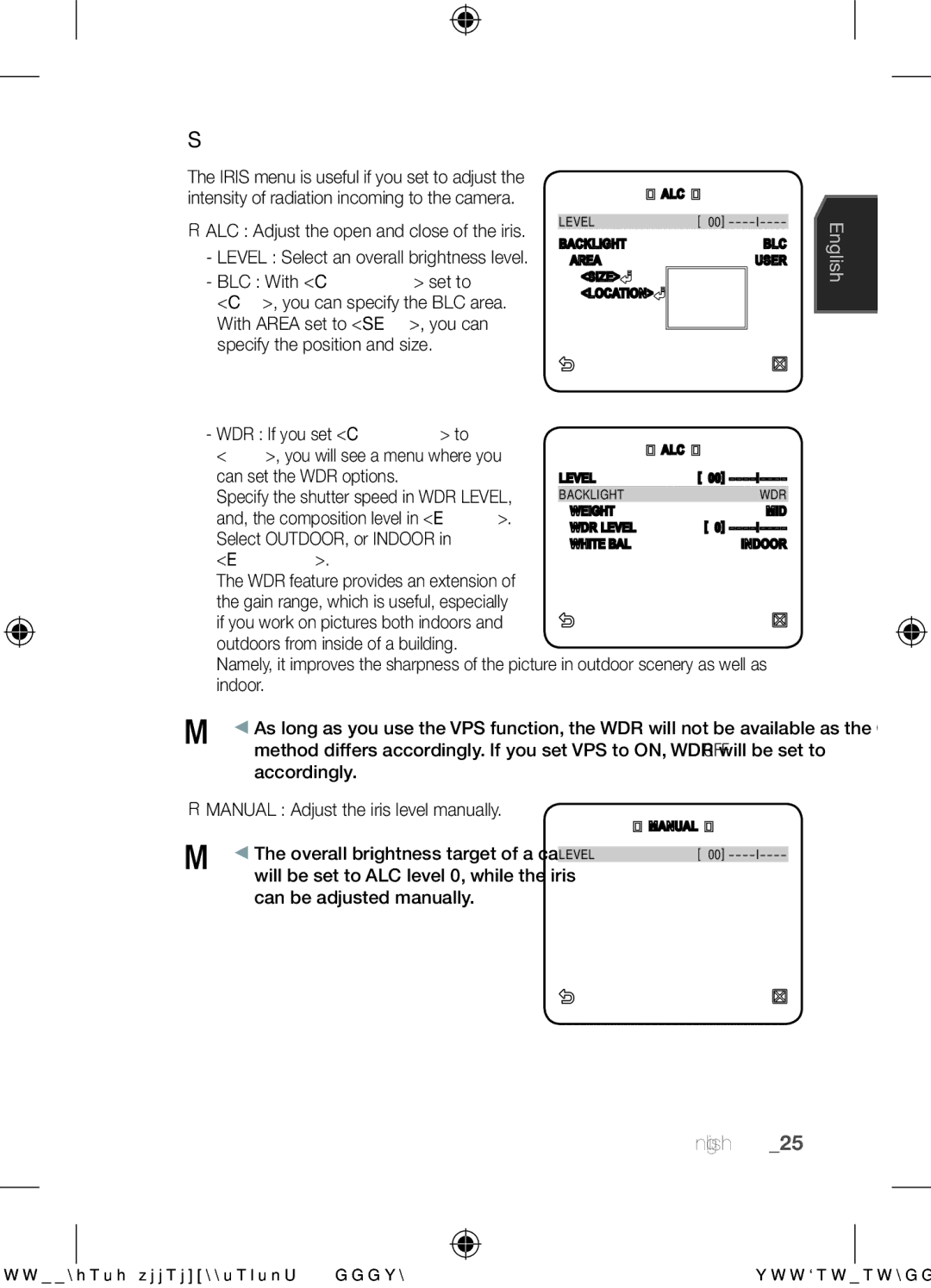 Samsung SCC-C6455N user manual Iris, BLC With Backlight set to 