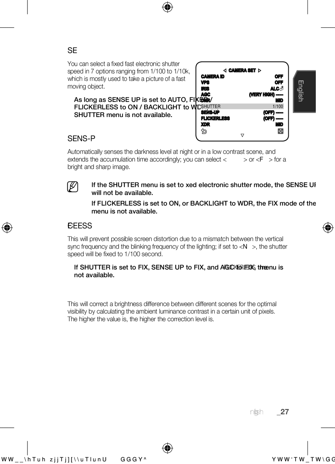 Samsung SCC-C6455N user manual Shutter, Sens-Up, Flickerless, Xdr 