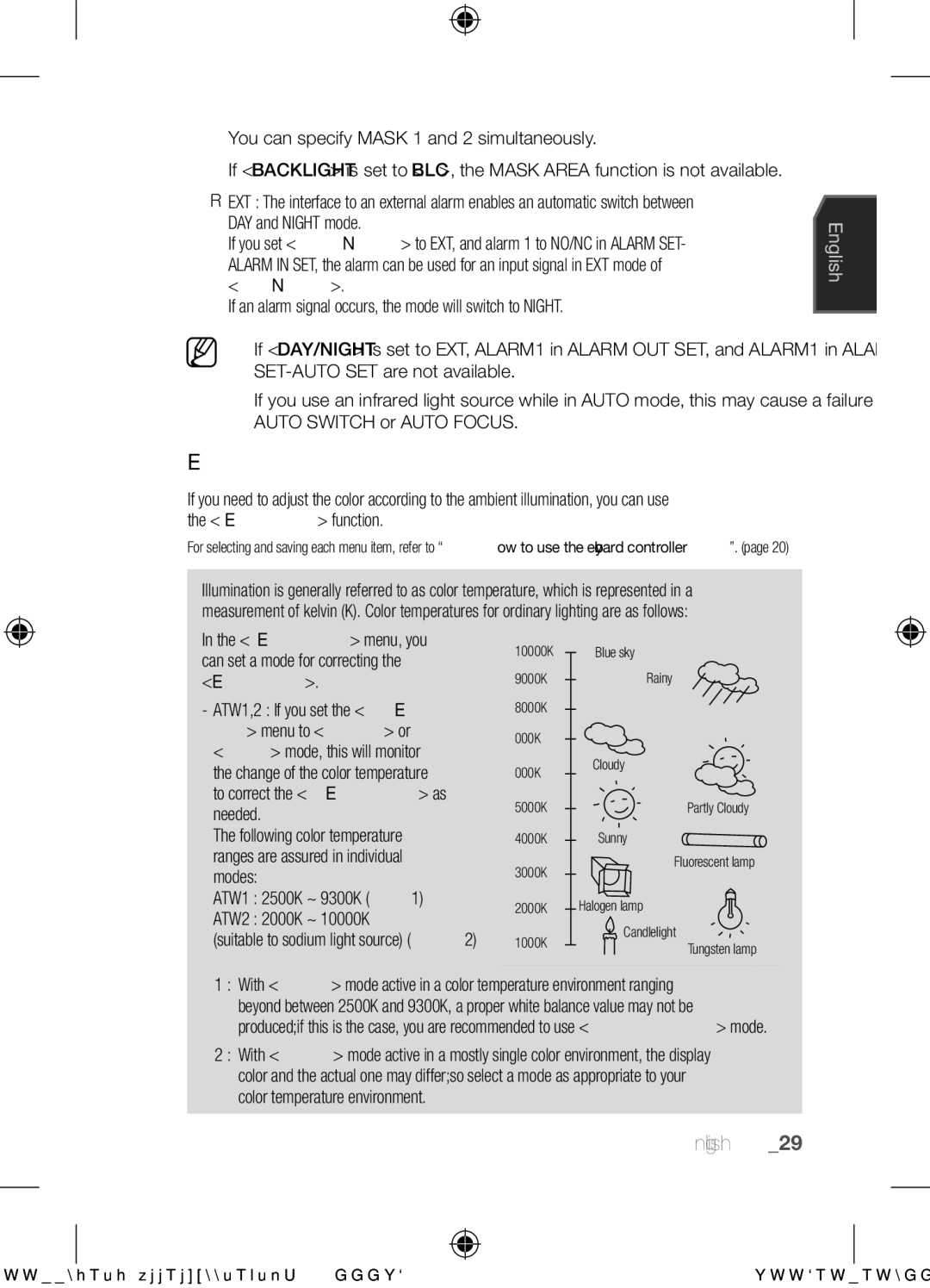 Samsung SCC-C6455N user manual White BAL,  You can specify Mask 1 and 2 simultaneously, SET-AUTO SET are not available 