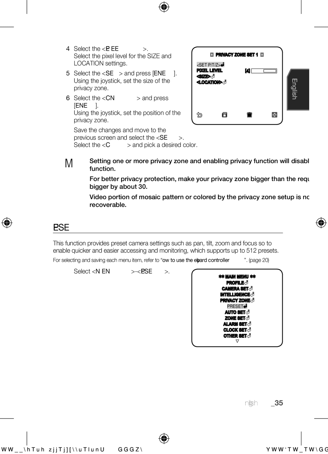 Samsung SCC-C6455N user manual Preset 