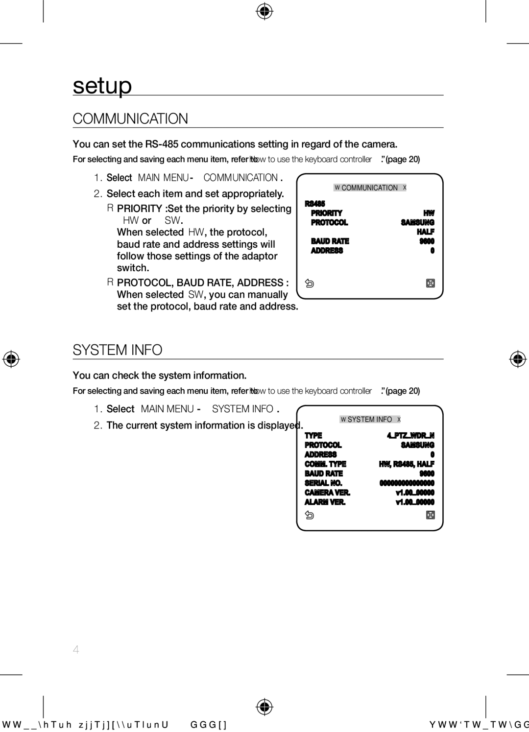 Samsung SCC-C6455N Communication, System Info, You can check the system information, Select Main MENU-SYSTEM Info 