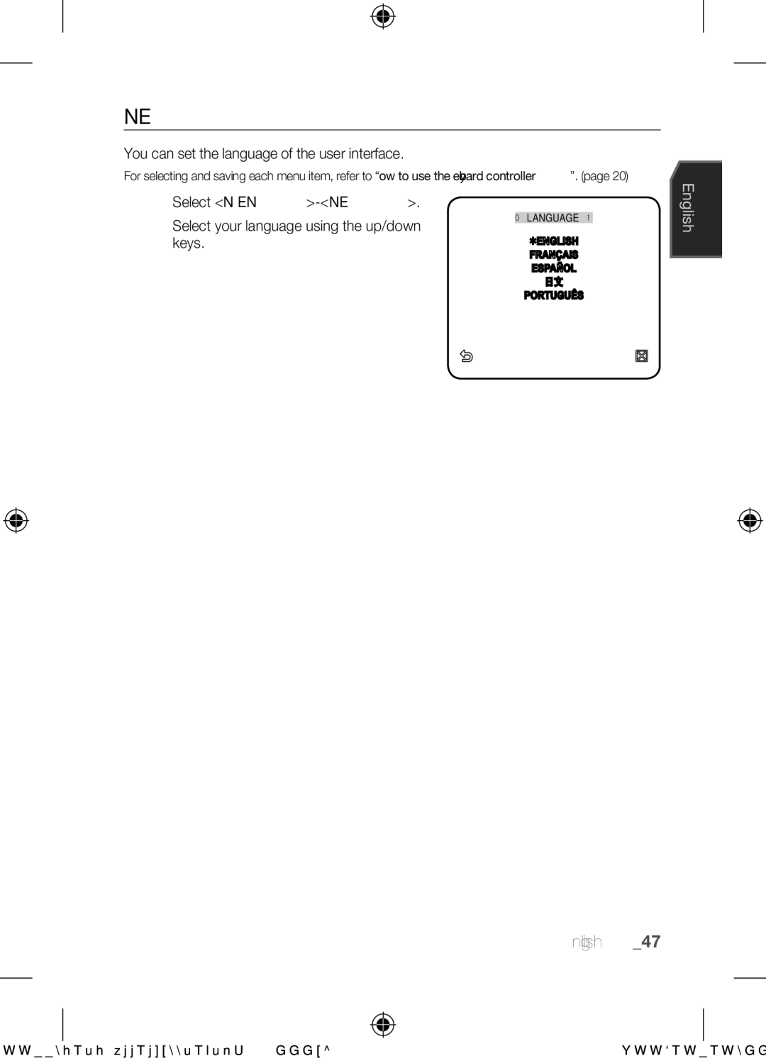 Samsung SCC-C6455N user manual Language, You can set the language of the user interface 