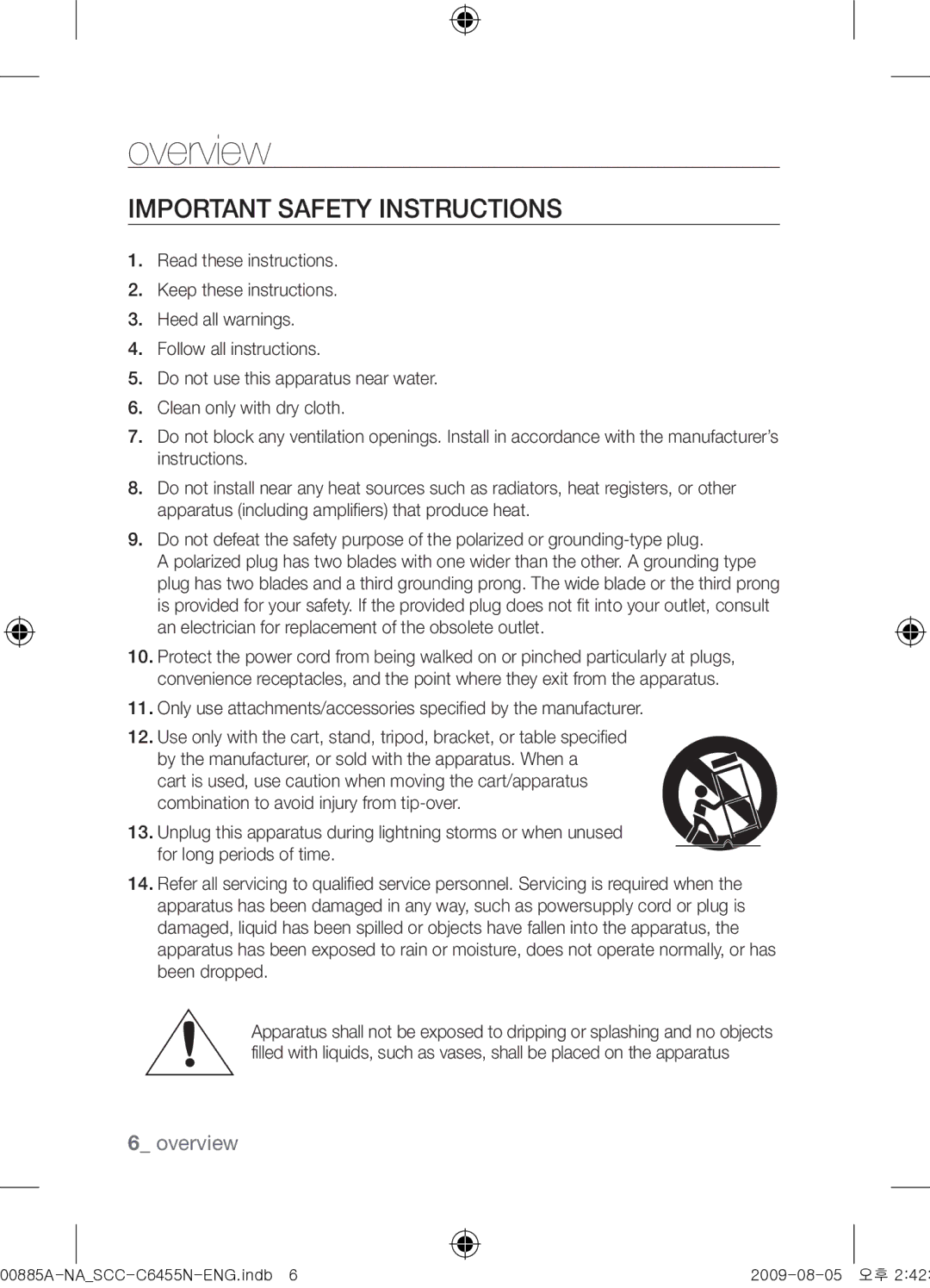 Samsung SCC-C6455N user manual Important safety instructions 