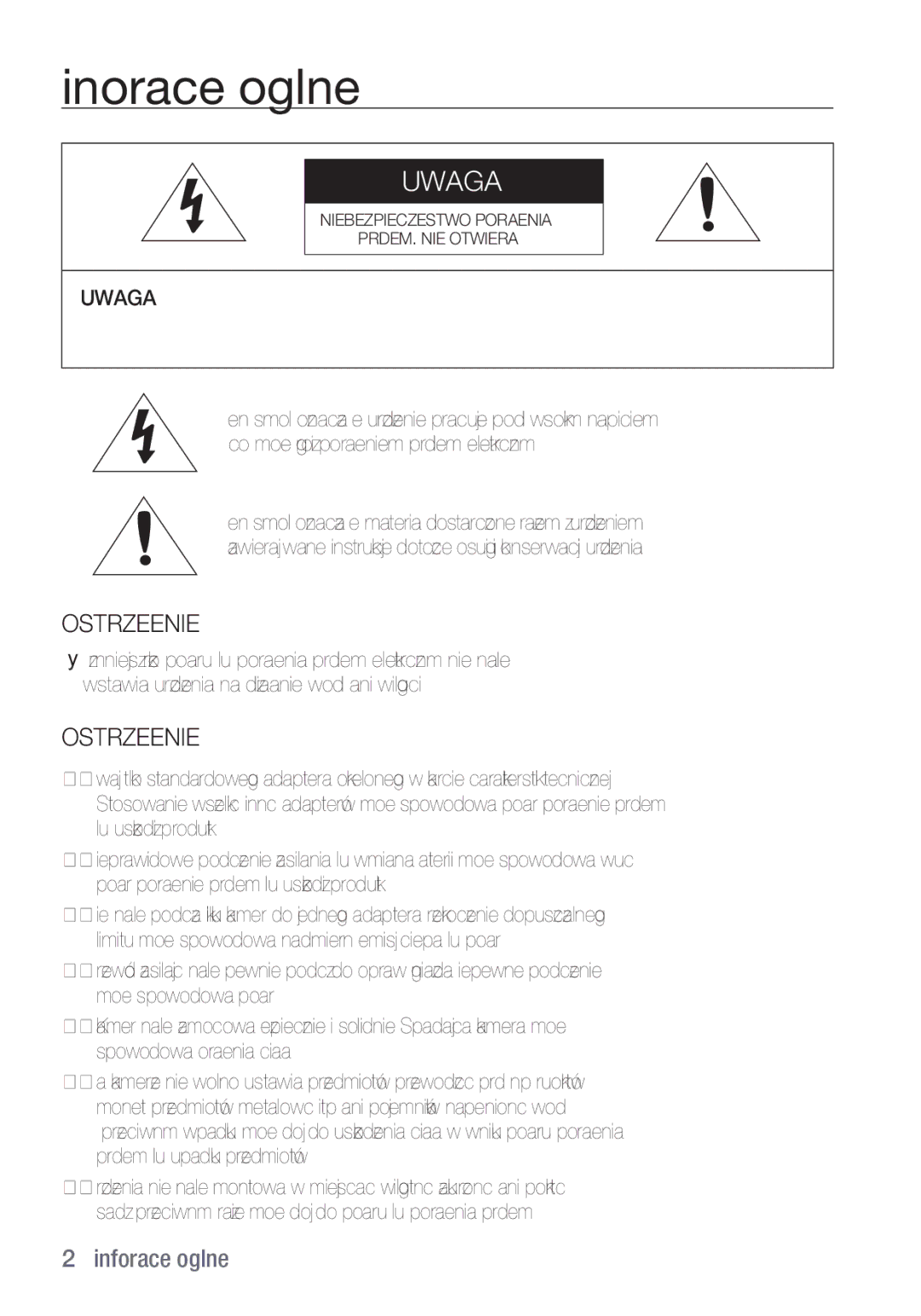 Samsung SCC-C6455P manual Informacje ogólne, Ostrzeżenie 