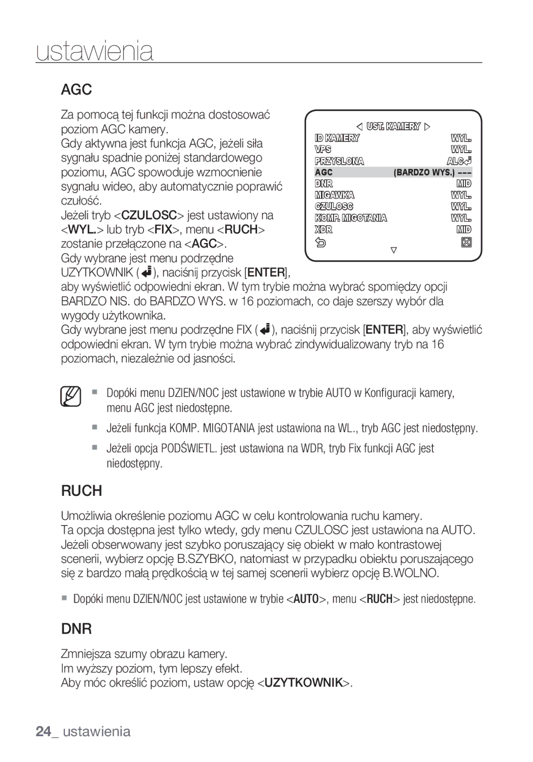 Samsung SCC-C6455P manual Ruch 