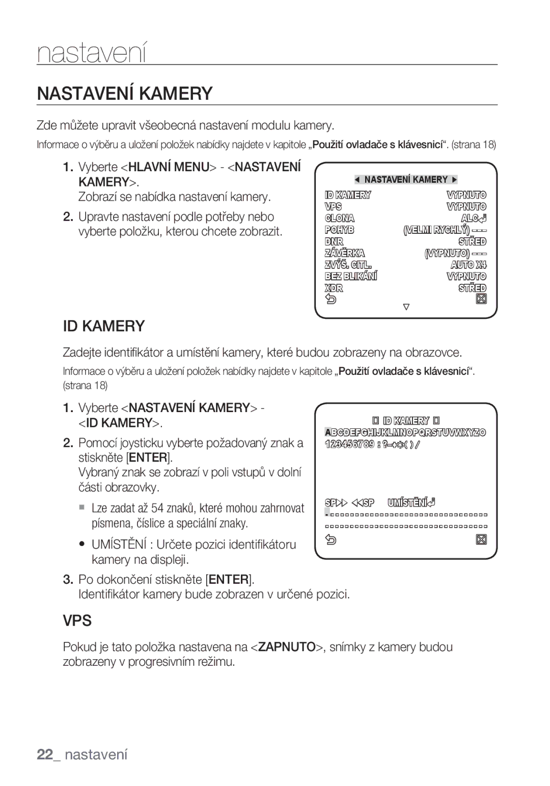 Samsung SCC-C6455P manual Nastavení Kamery, Zde můžete upravit všeobecná nastavení modulu kamery 