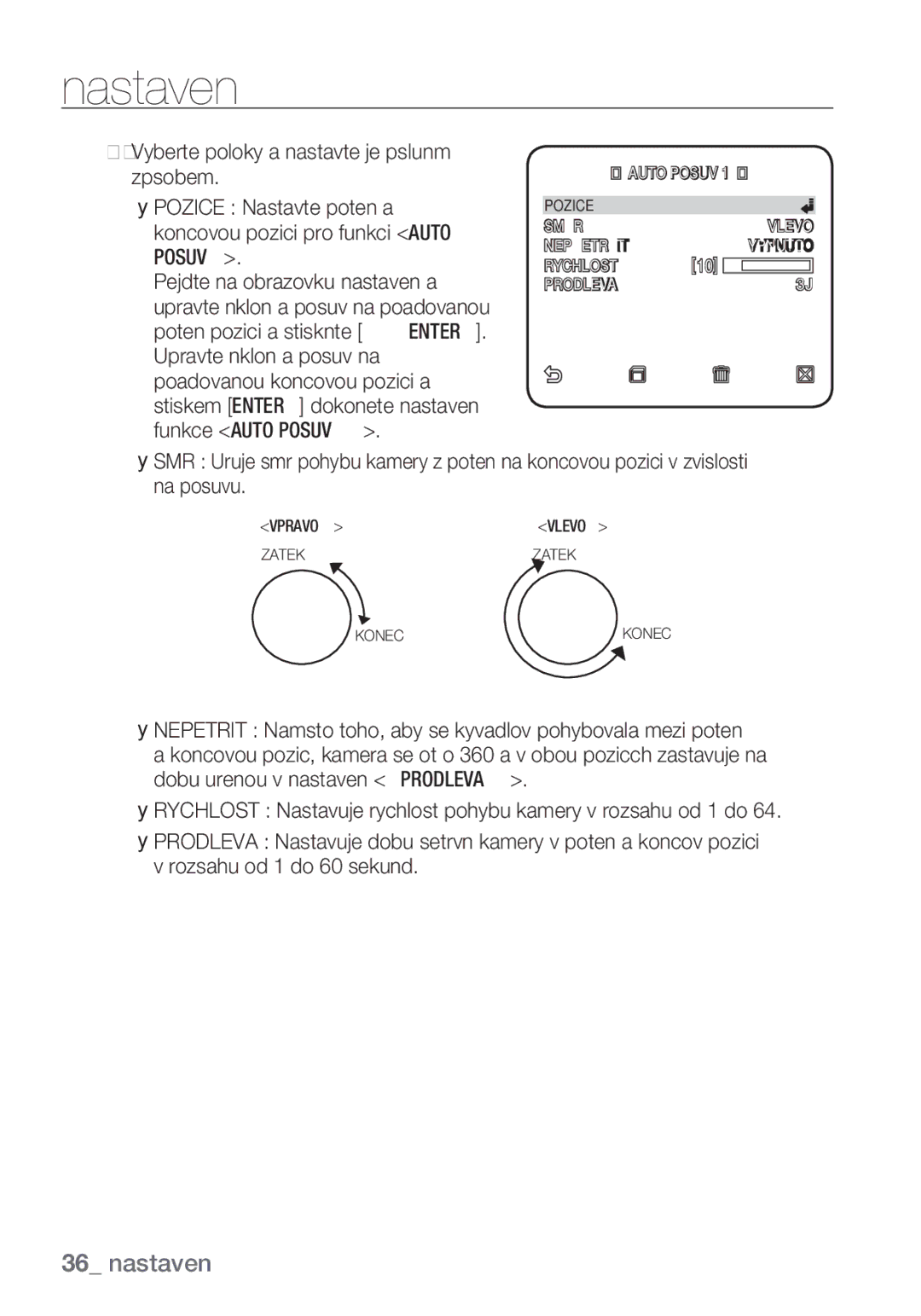 Samsung SCC-C6455P manual Směrvlevo Nepřetržitývypnuto Rychlost PRODLEVA3J 