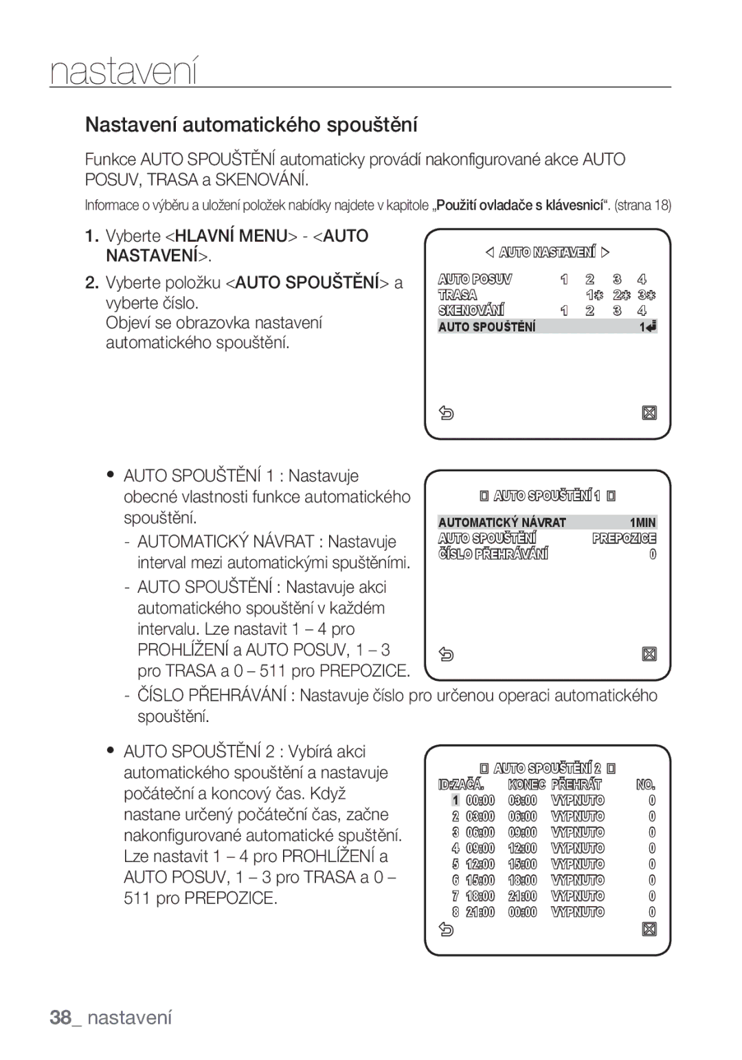 Samsung SCC-C6455P manual Nastavení automatického spouštění 