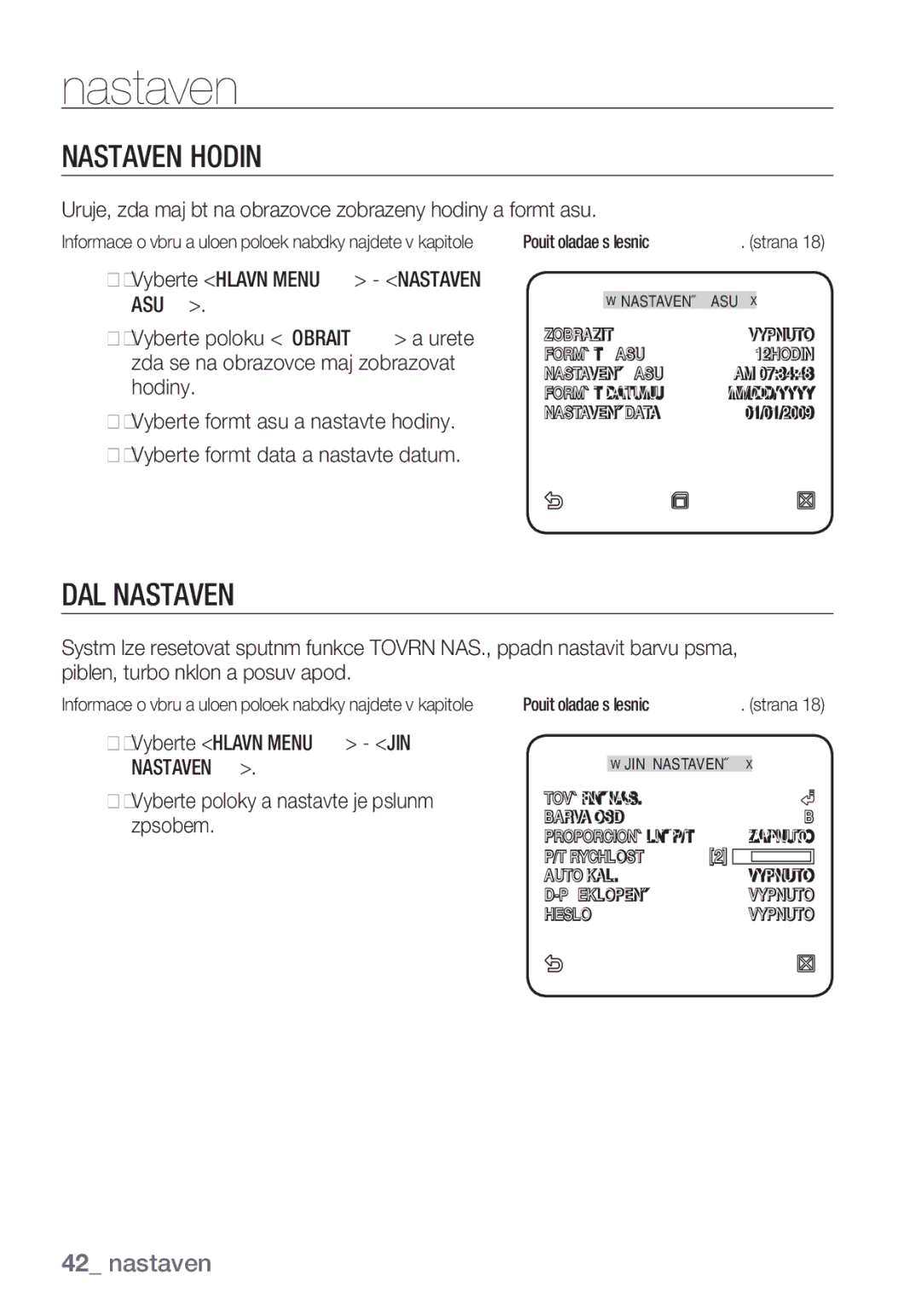 Samsung SCC-C6455P manual Nastavení Hodin, Další Nastavení 