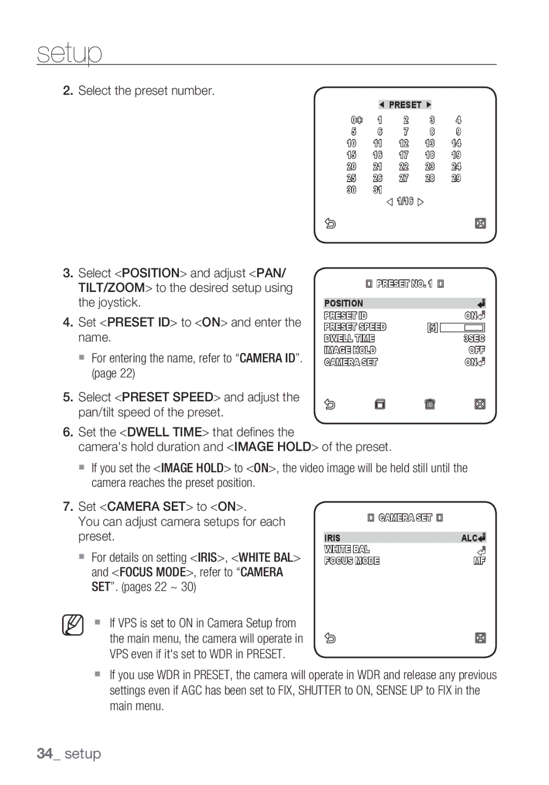 Samsung SCC-C6455P manual Select Position and adjust PAN, TILT/ZOOM to the desired setup using Joystick, Name, Preset 