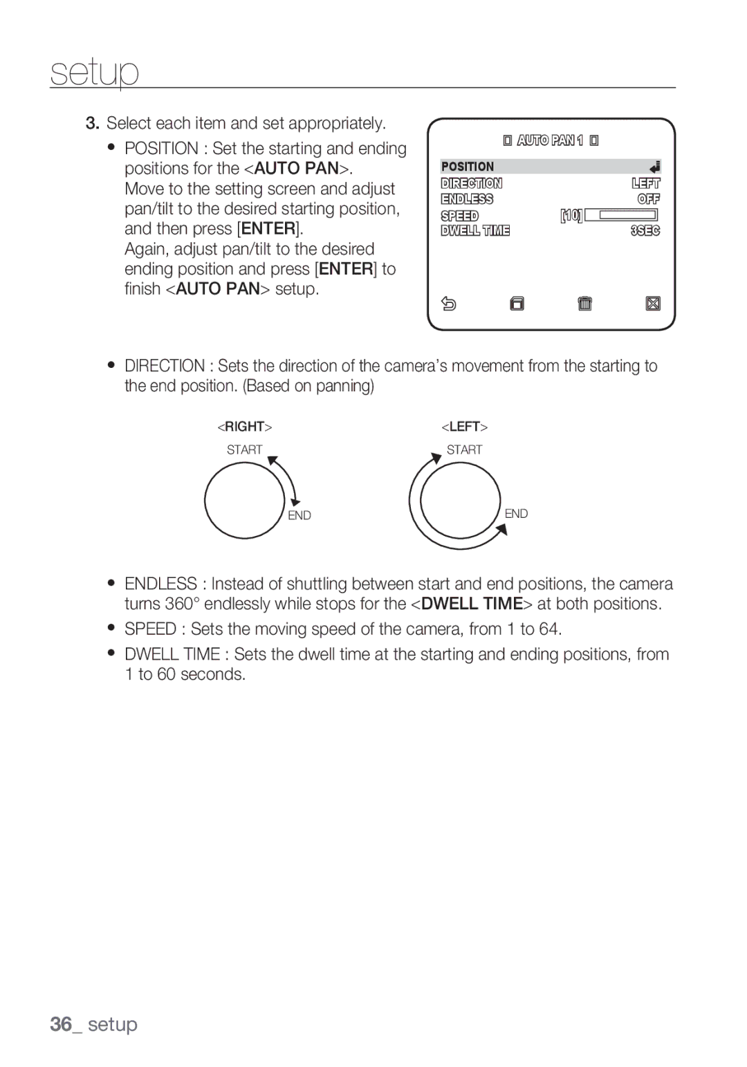 Samsung SCC-C6455P manual Nish Auto PAN setup 