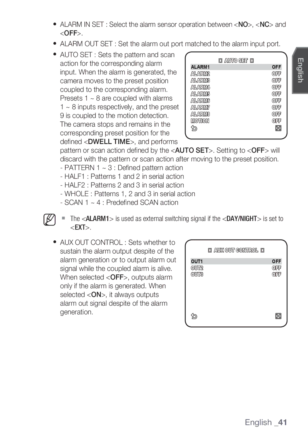 Samsung SCC-C6455P manual Auto SET Sets the pattern and scan 