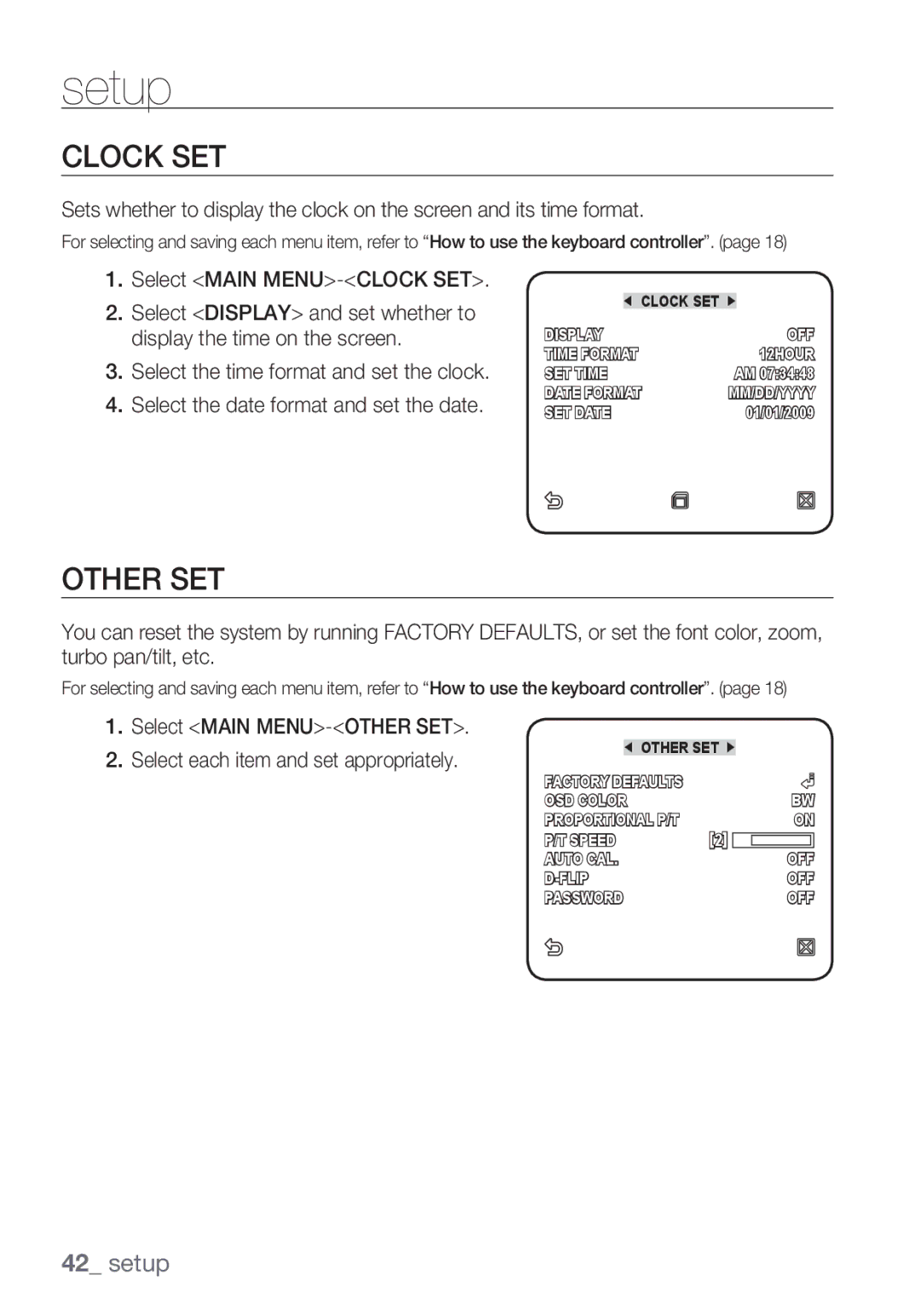 Samsung SCC-C6455P manual Clock SET, Other SET 