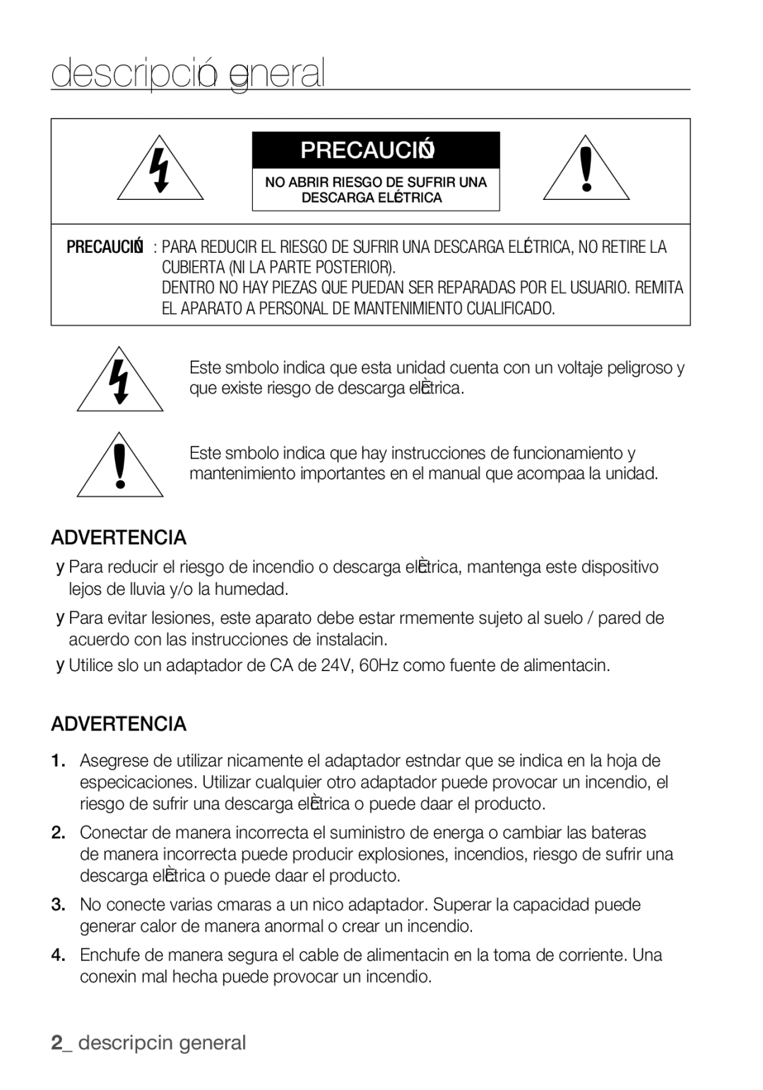 Samsung SCC-C6455P manual Descripción general, Advertencia 