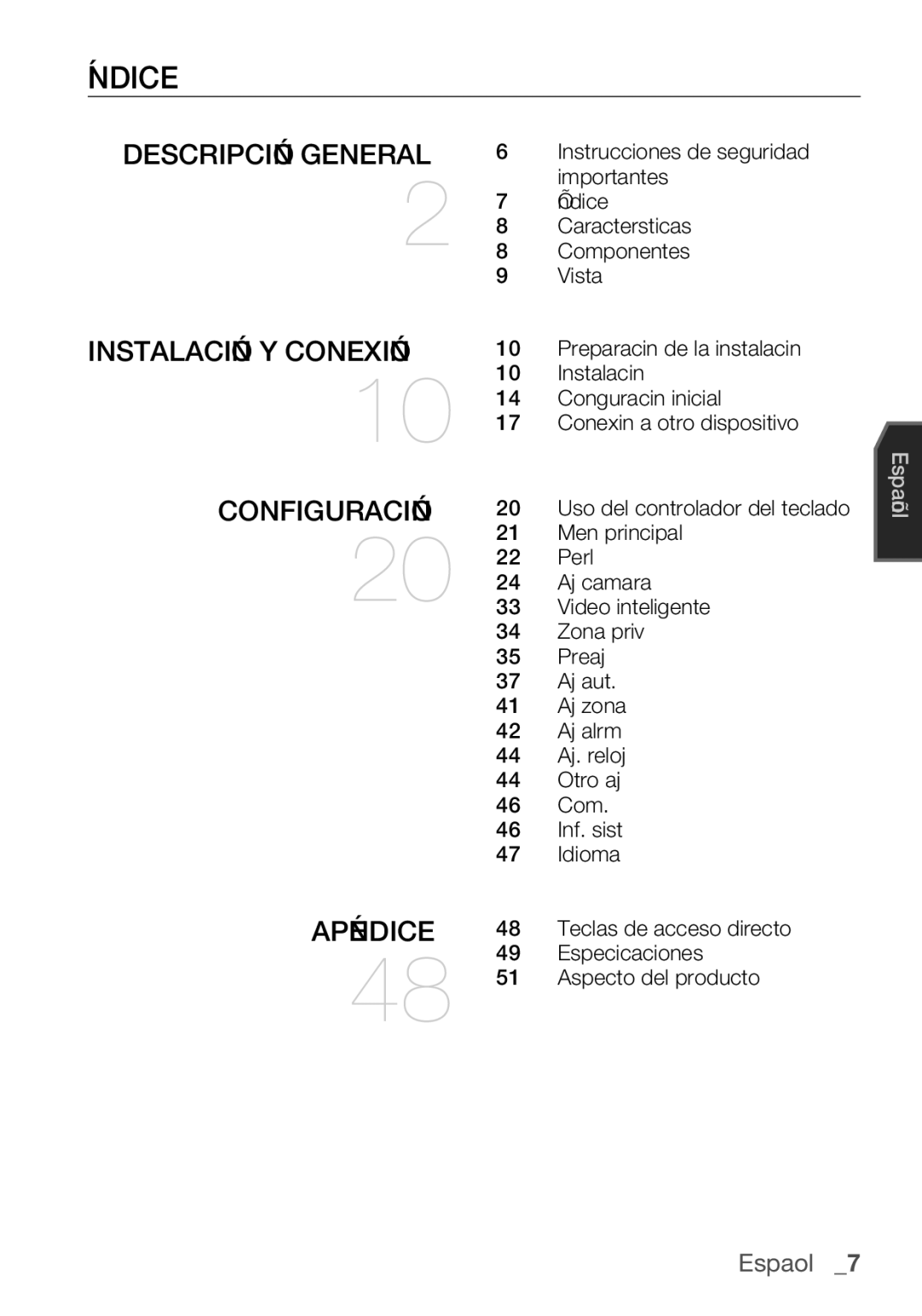 Samsung SCC-C6455P manual Índice 