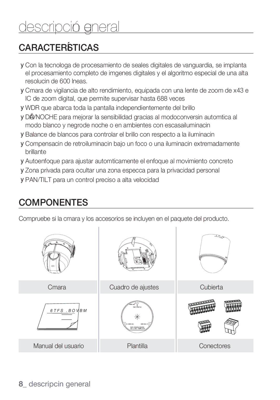 Samsung SCC-C6455P manual Características, Componentes 