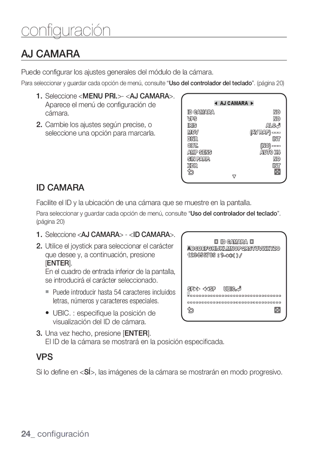 Samsung SCC-C6455P manual AJ Camara, ID Camara 