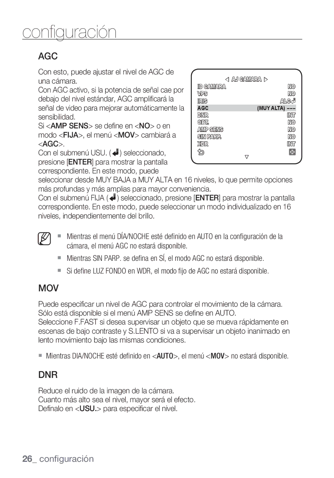 Samsung SCC-C6455P manual Agc, Mov 