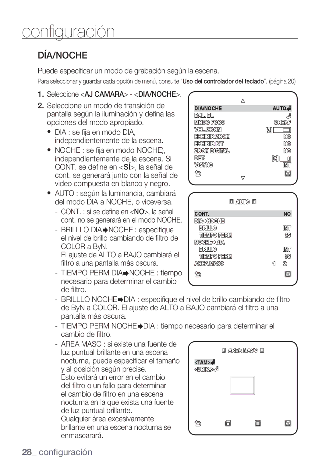 Samsung SCC-C6455P manual Día/Noche, Puede especificar un modo de grabación según la escena 