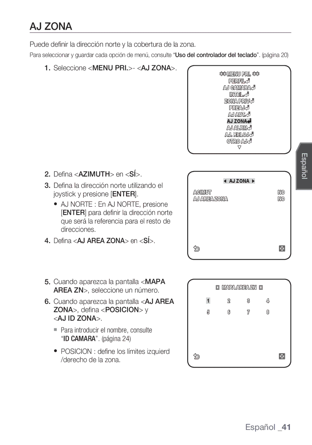 Samsung SCC-C6455P manual AJ Zona, AJ ID Zona 